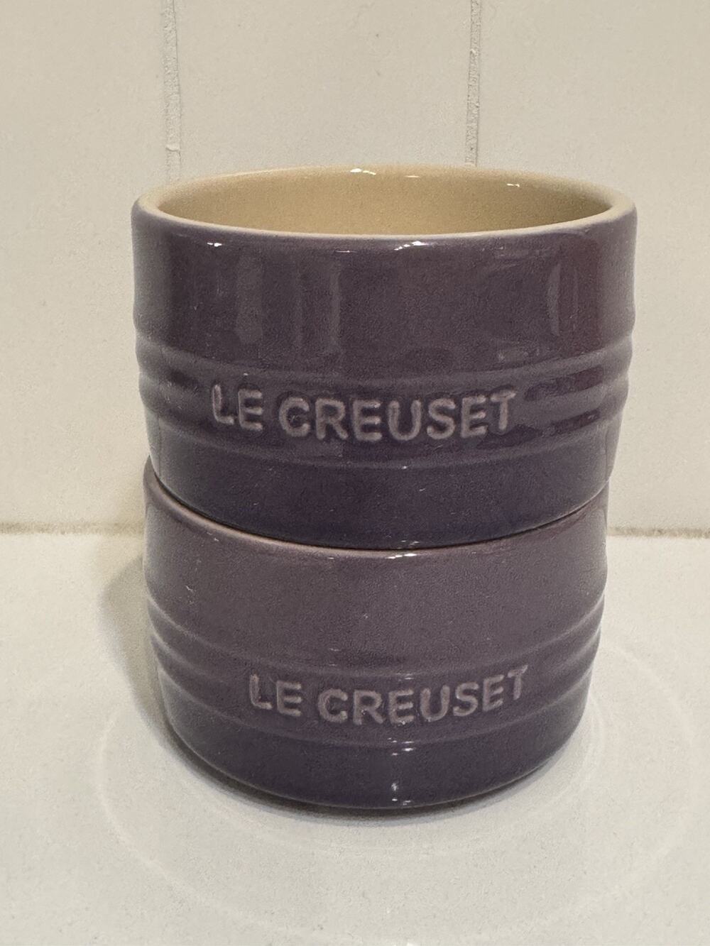 Le Creuset Set of 2 Round Ramekins Straight Wall Ultra Violet Stoneware NEW